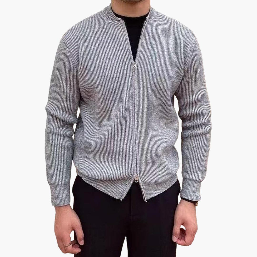 Men's zip-up ribbed knit vest jacket with round collar