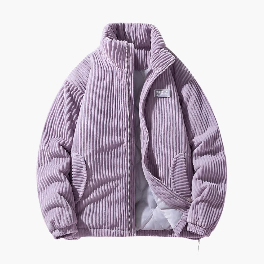 Veste homme à surface côtelée avec fermeture zippée et col montant