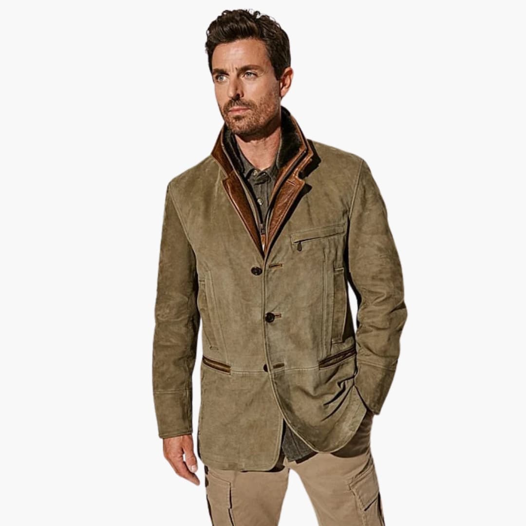 Veste homme style rétro avec fermeture boutonnée et col contrasté
