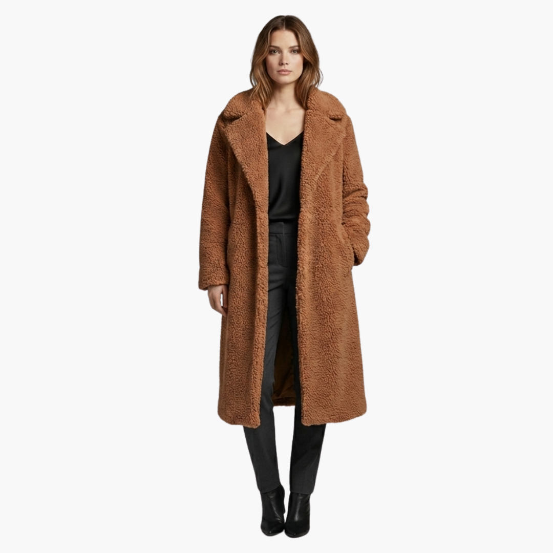 Vestito lungo da donna con ampi risvolti e superficie strutturata