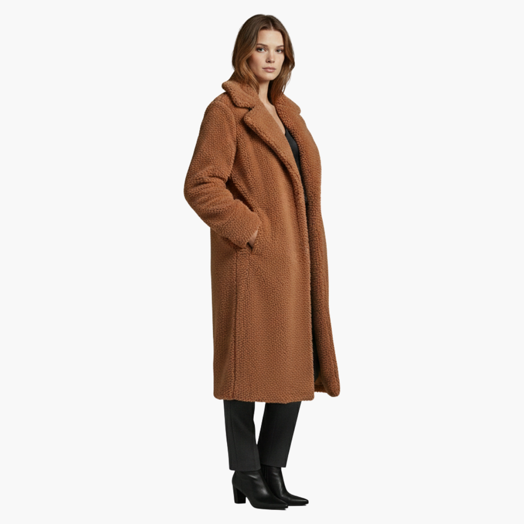 Vestito lungo da donna con ampi risvolti e superficie strutturata