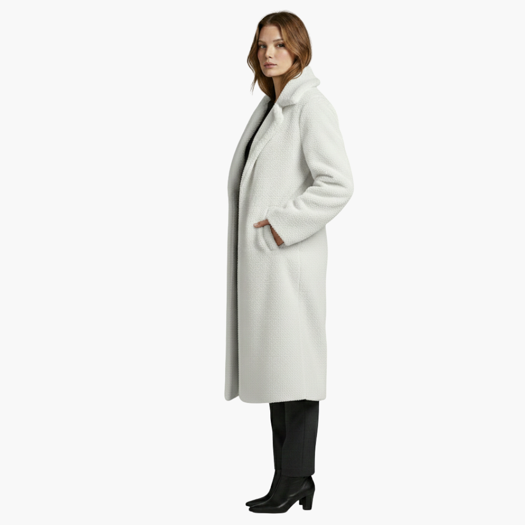 Vestito lungo da donna con ampi risvolti e superficie strutturata