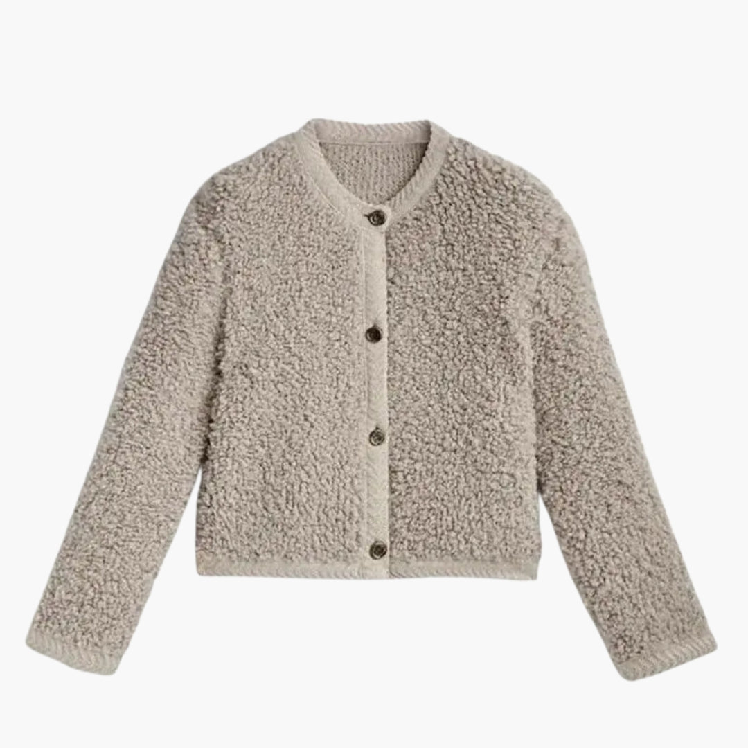 Veste teddy femme avec col rond et coupe ample