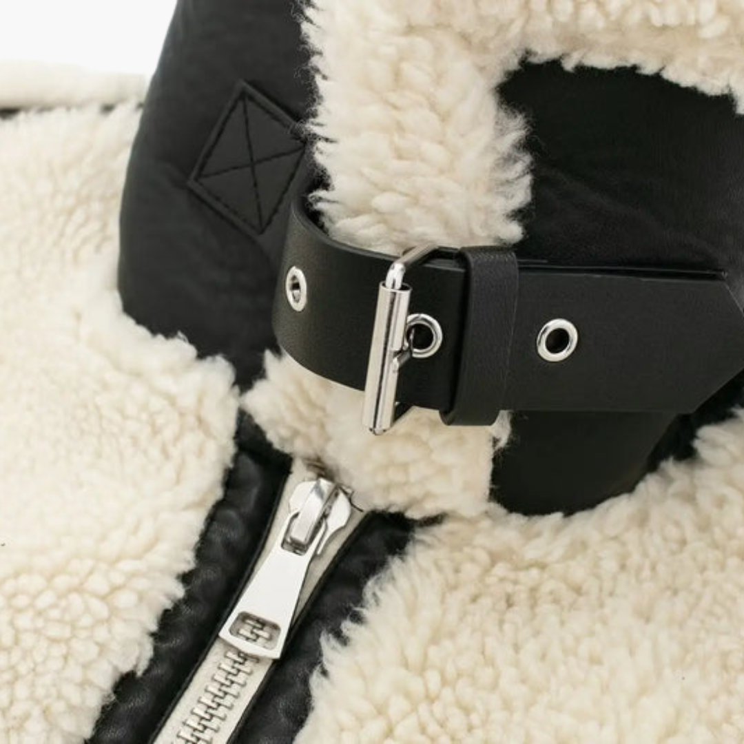 Giacca teddy da donna con chiusura lampo e bordi a contrasto