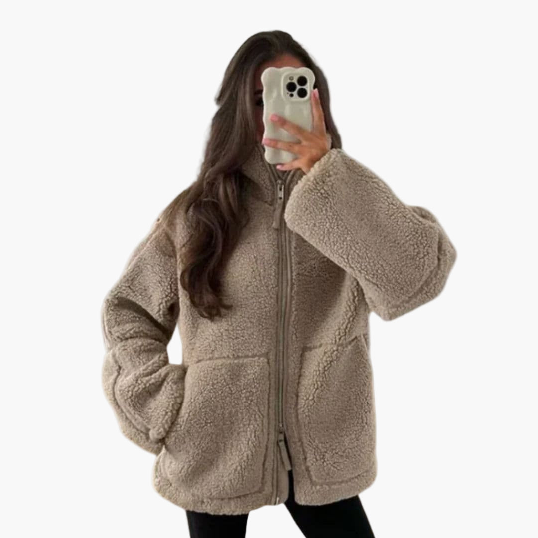 Veste zippée en peluche femme avec col montant