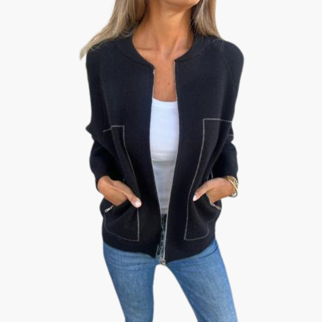 Damen Reißverschlussjacke mit Rundhalsausschnitt und Seitentaschen
