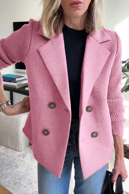 Blazer Femme À Manches En Maille Double Boutonnage