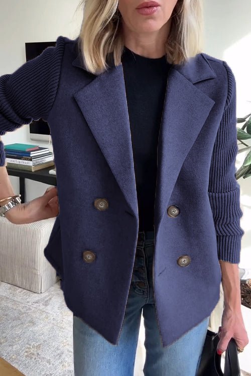 Blazer Femme À Manches En Maille Double Boutonnage