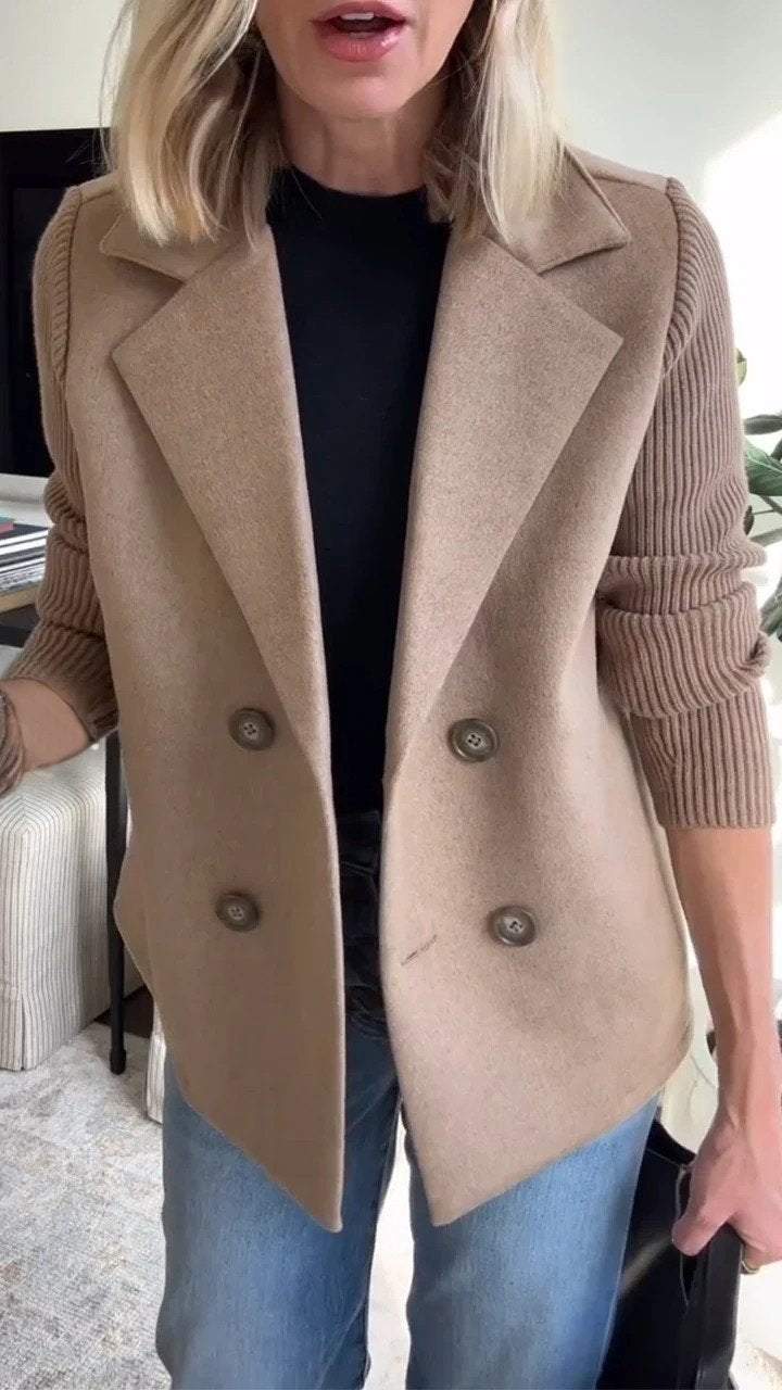 Blazer Femme À Manches En Maille Double Boutonnage
