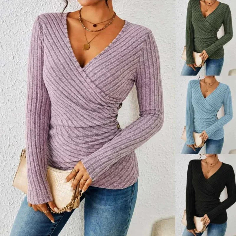 Top Gainant Col V Manches Longues Femme