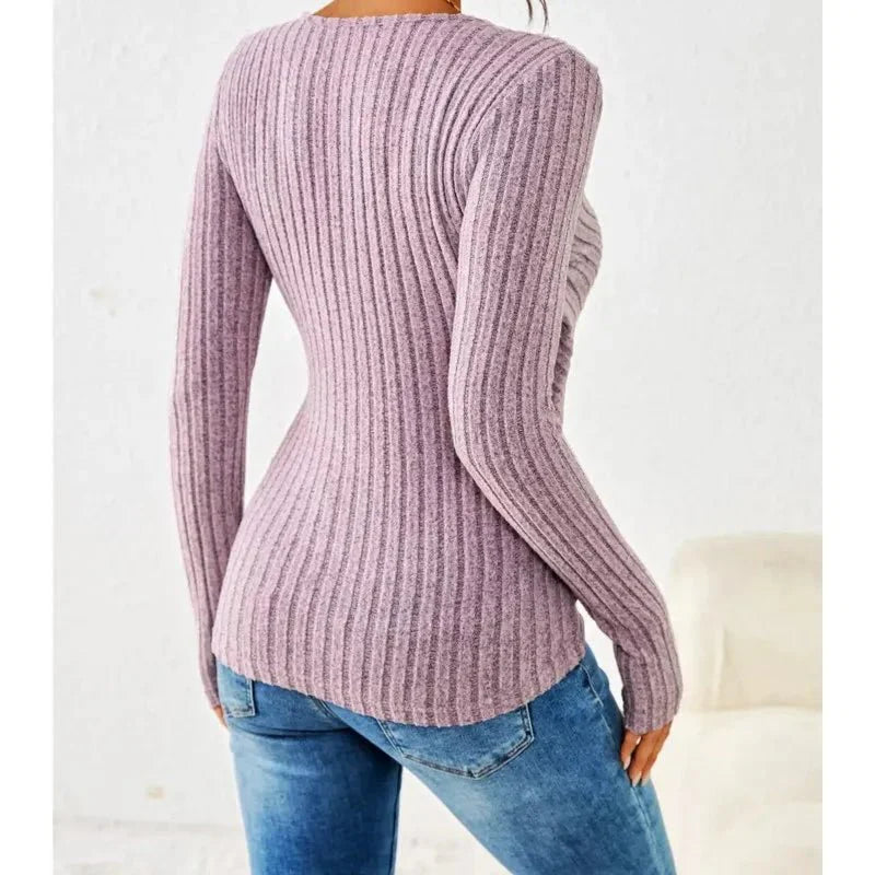 Top Gainant Col V Manches Longues Femme
