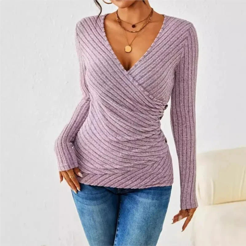 Top Gainant Col V Manches Longues Femme