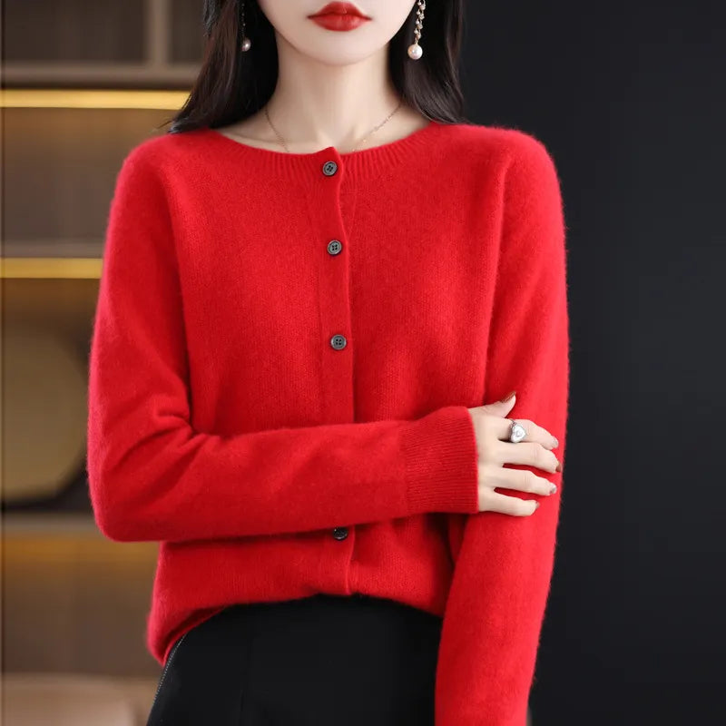 Gilet Femme En Maille Douce | Cardigan Chaud À Col Rond Pour L’Hiver