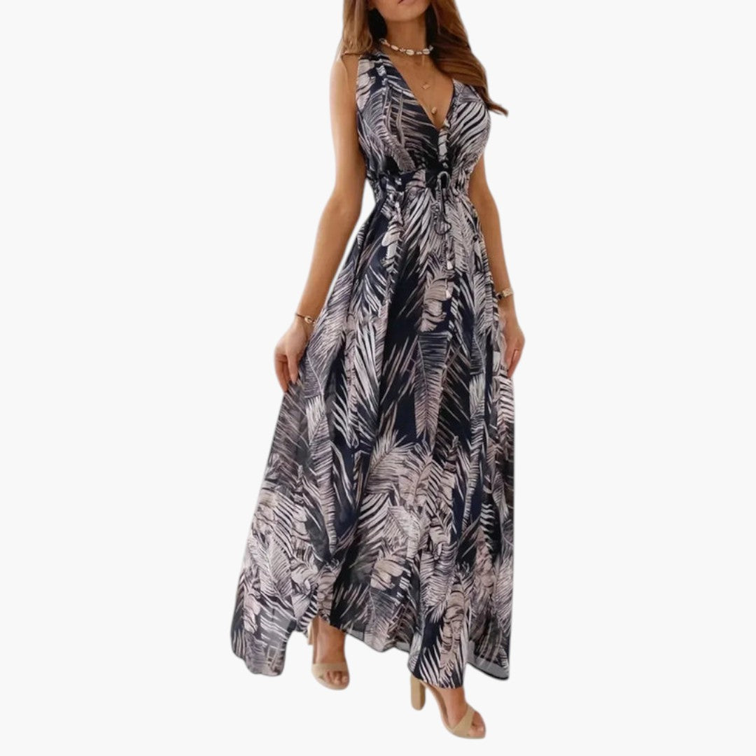 Maxi-jurk voor dames met V-hals en getailleerde taille