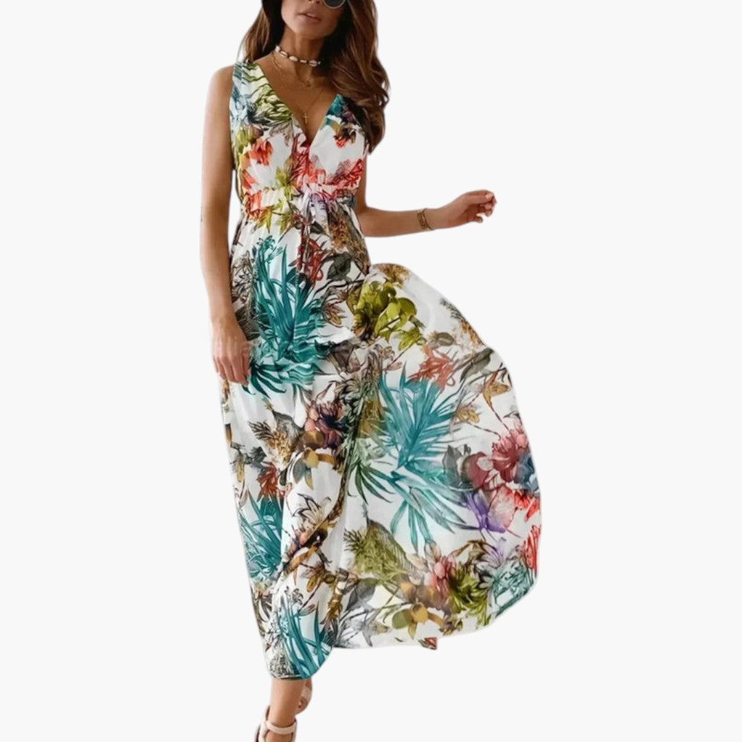 Maxi-jurk voor dames met V-hals en getailleerde taille