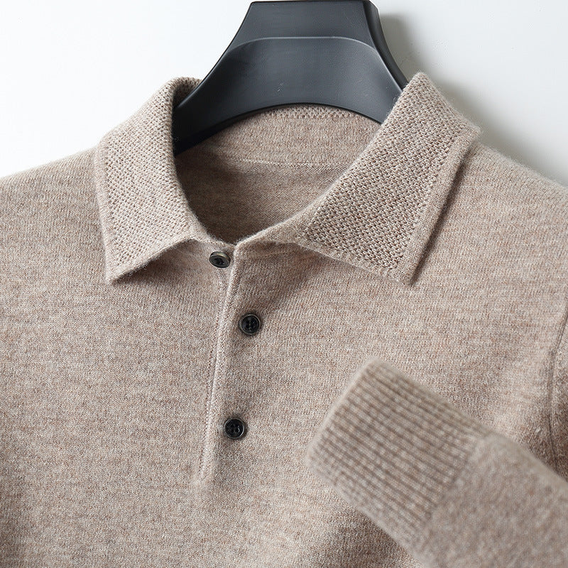 Polo homme manches longues | Col polo classique, patte trois boutons | Chaleur légère pour hiver et mi saison