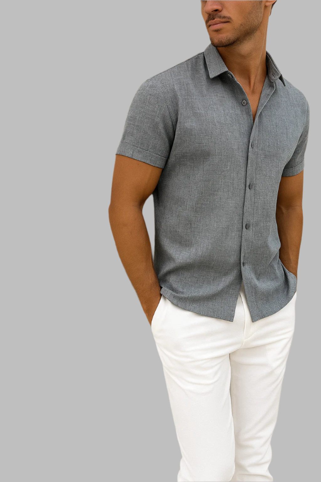 Chemise homme manches courtes | Coupe droite, col classique | Boutonnage intégral, respirante, tailles S à XXL