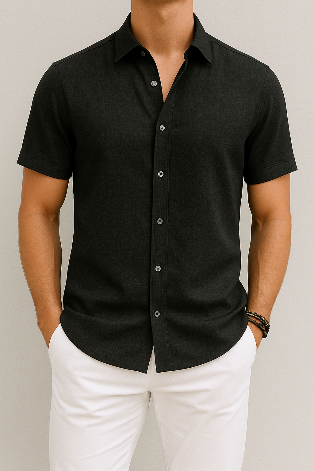 Chemise homme manches courtes | Coupe droite, col classique | Boutonnage intégral, respirante, tailles S à XXL