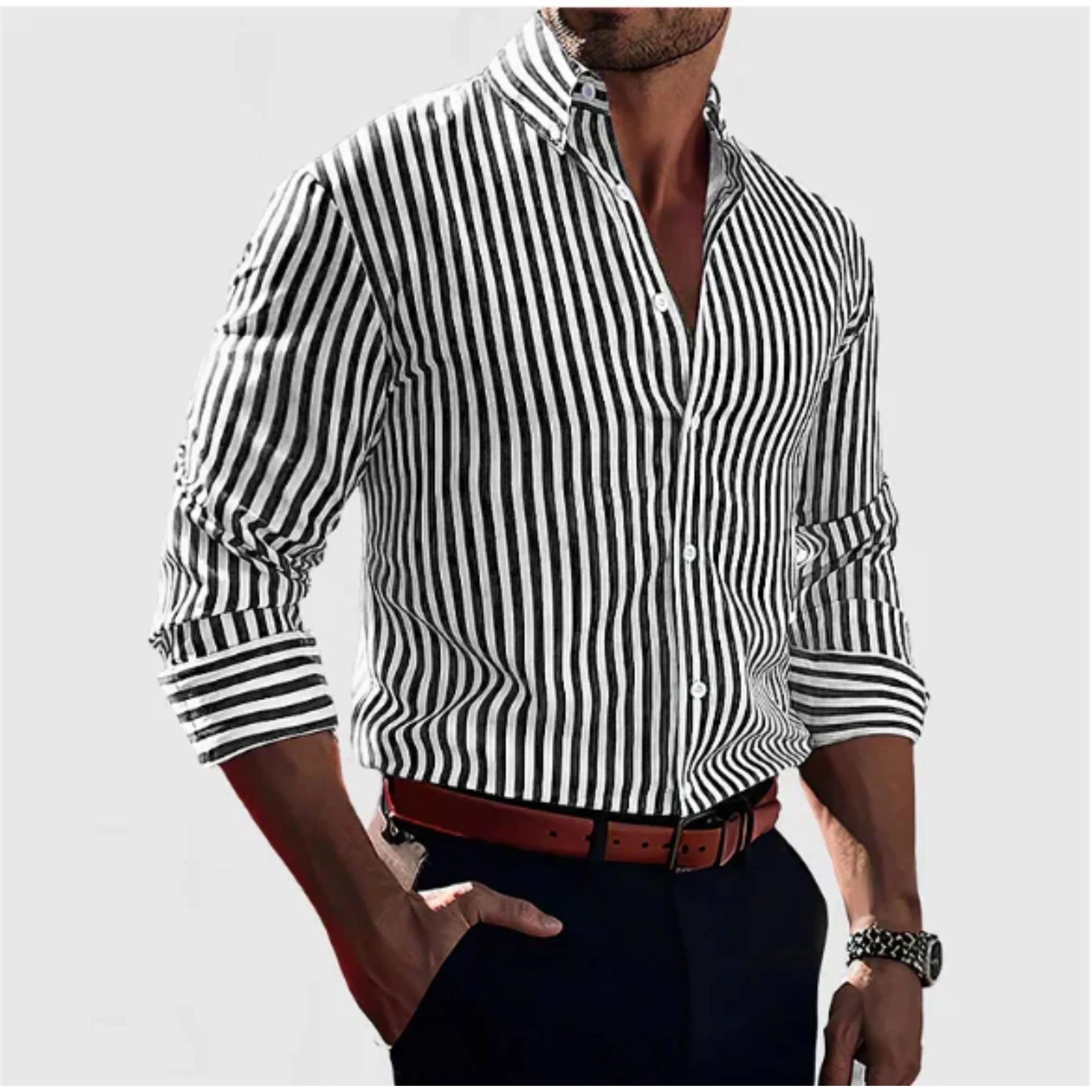 Chemise homme à rayures manches longues | Coupe ajustée, col classique | Légère et respirante, tailles S à XXL