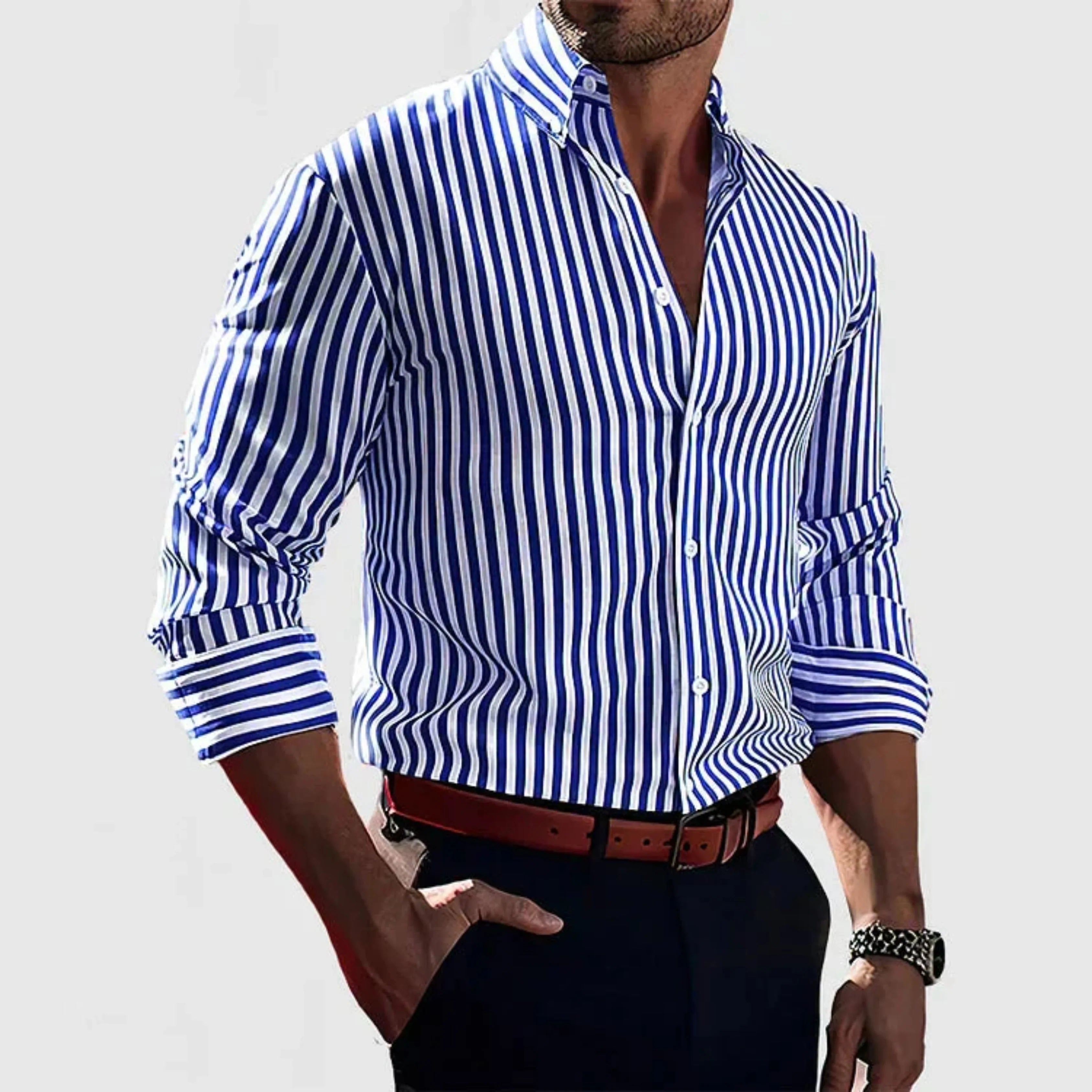 Chemise homme à rayures manches longues | Coupe ajustée, col classique | Légère et respirante, tailles S à XXL