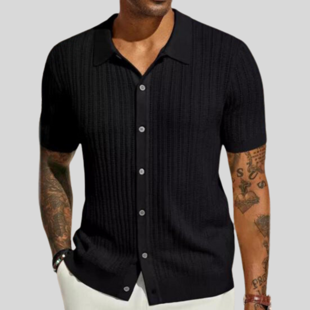 Chemise homme manches longues | Maille légère, coupe droite | Col classique, boutonnage intégral