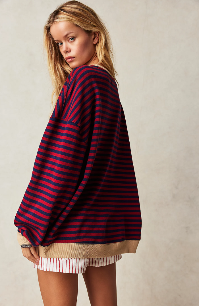 Pull femme rayé | Coupe ample confortable, rayures horizontales | Style décontracté mi saison