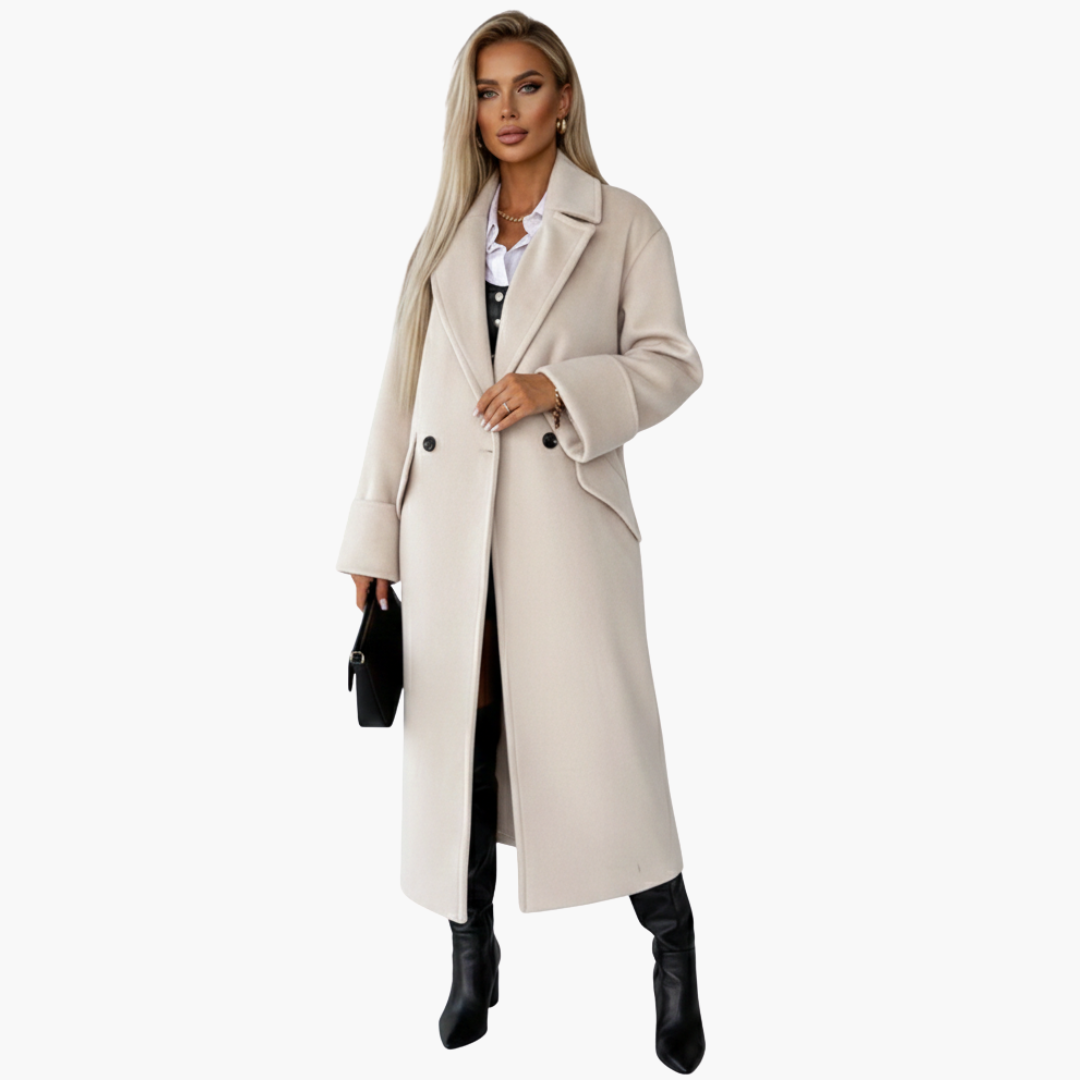 Manteau long pour femme avec col à revers et fermeture à boutons