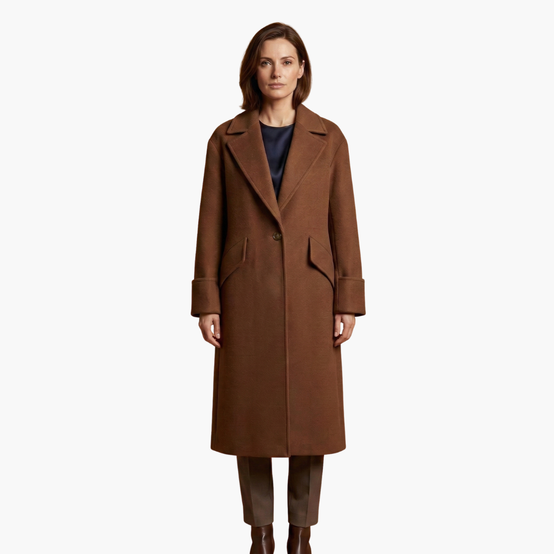 Manteau long pour femme avec col à revers et fermeture à boutons