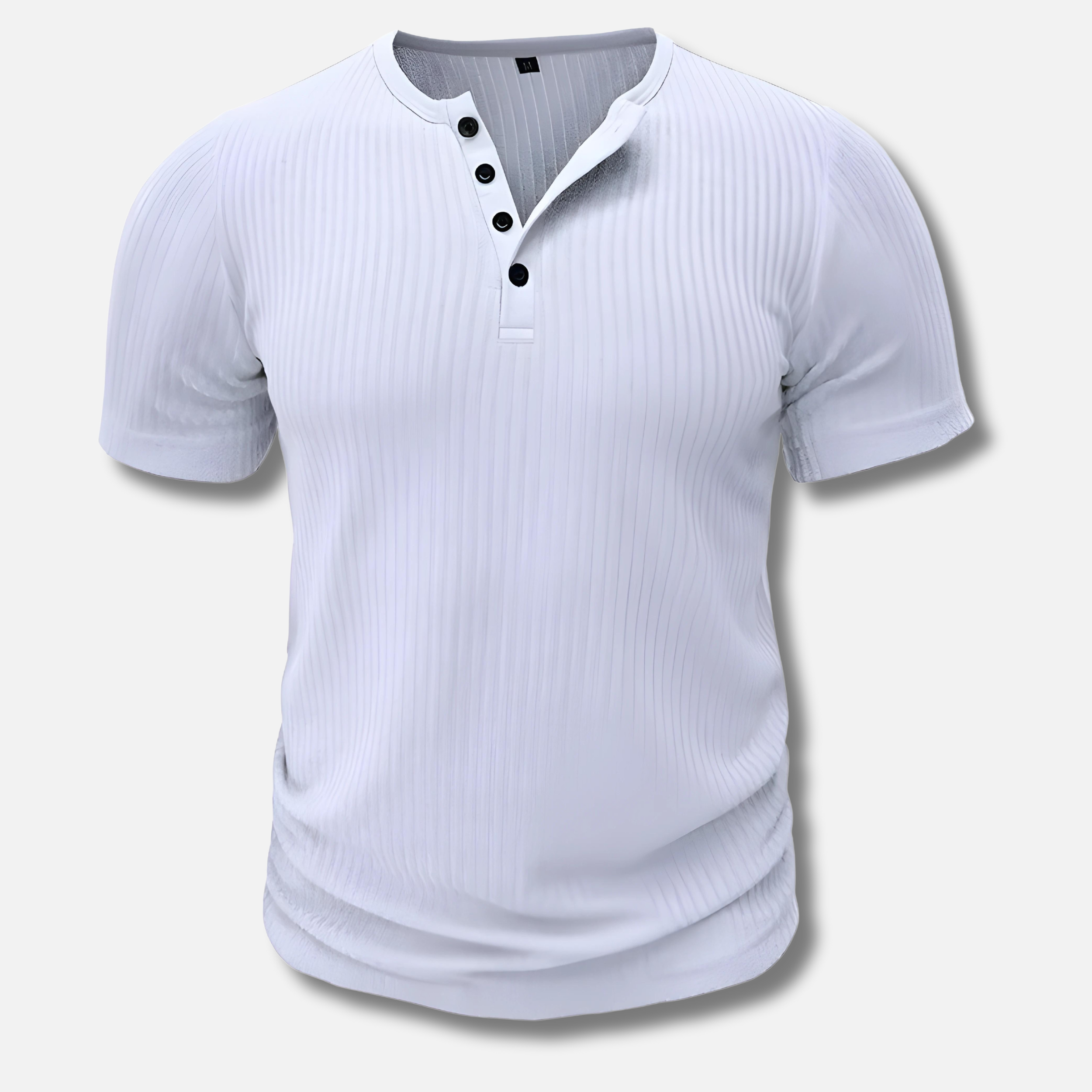 T-shirt homme côtelé | Col tunisien boutonné, manches courtes | Coupe confortable, plusieurs coloris