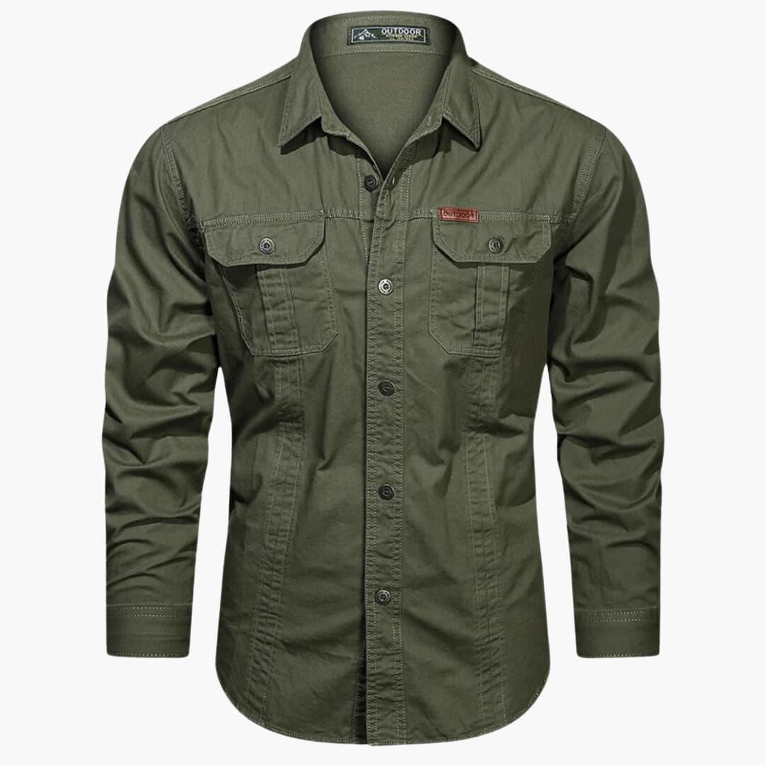 Chemise cargo homme | Poches multiples, coupe décontractée | Manches longues, style utilitaire