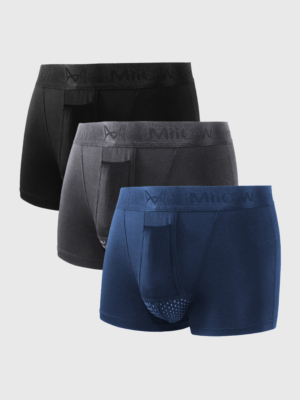 Lot de 3 boxers homme | Ceinture élastique, coupe ajustée | Confort quotidien noir/gris/bleu, tailles XS à 2XL