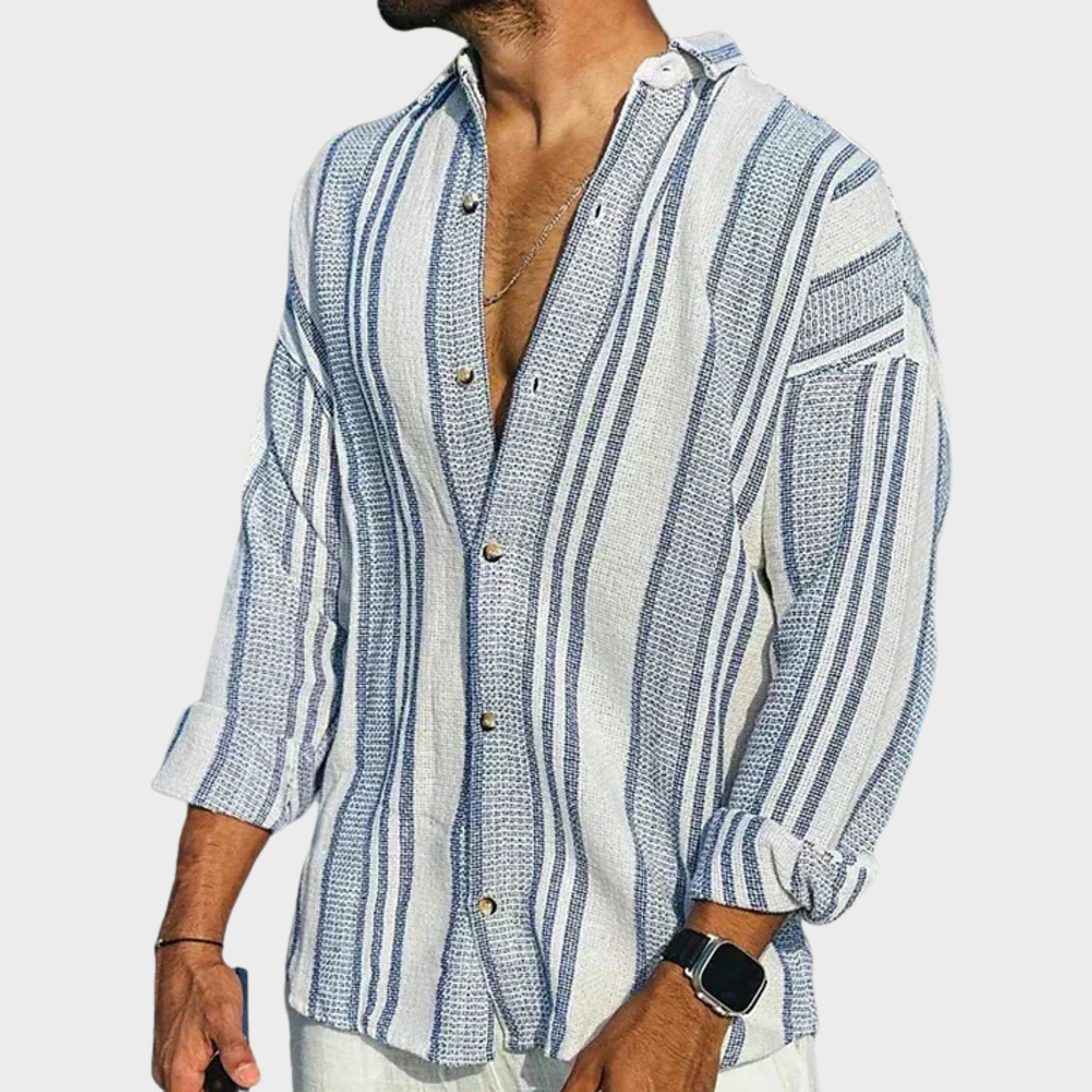 Chemise homme manches longues | Col classique, style estival rayé | Coupe fluide, boutonnage discret, tailles S à 2XL