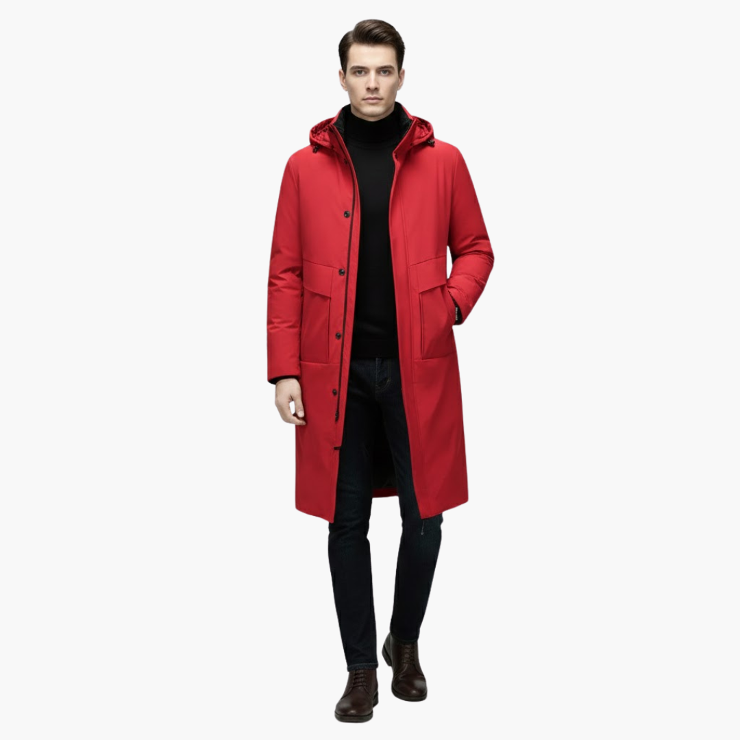 Manteau homme long avec capuche et fermeture zippée