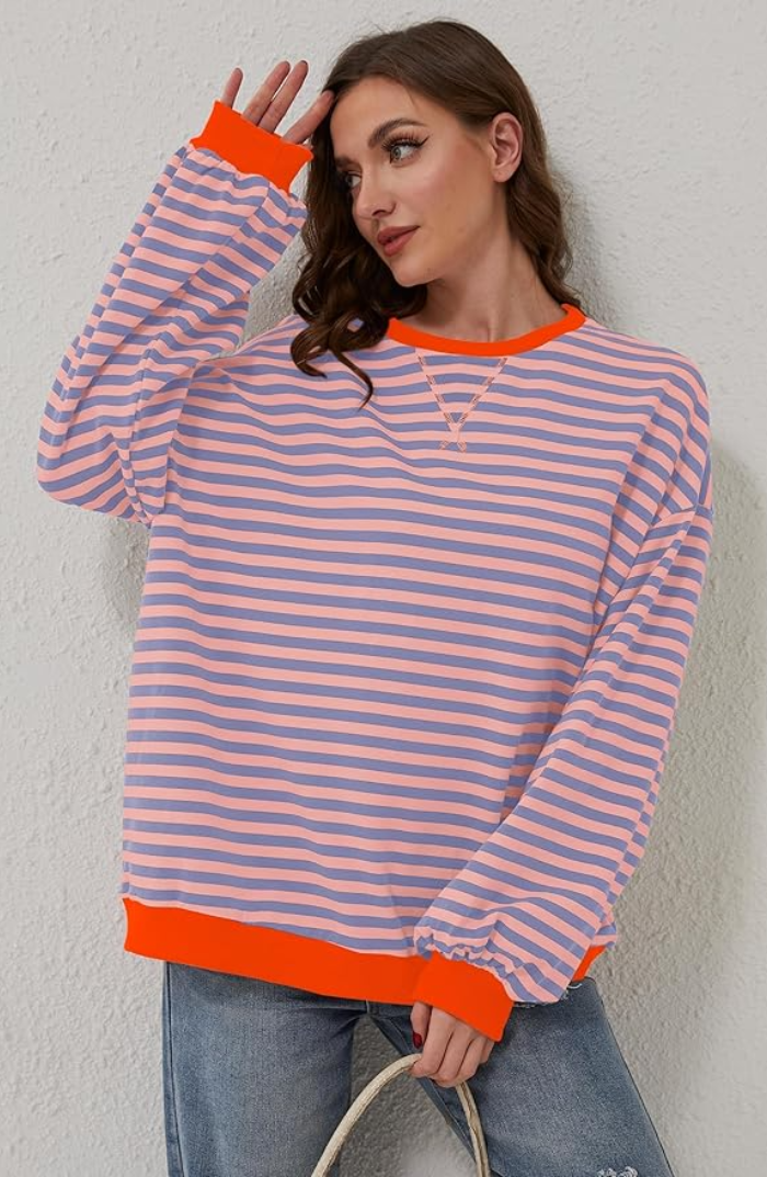 Pull femme rayé | Coupe ample confortable, rayures horizontales | Style décontracté mi saison