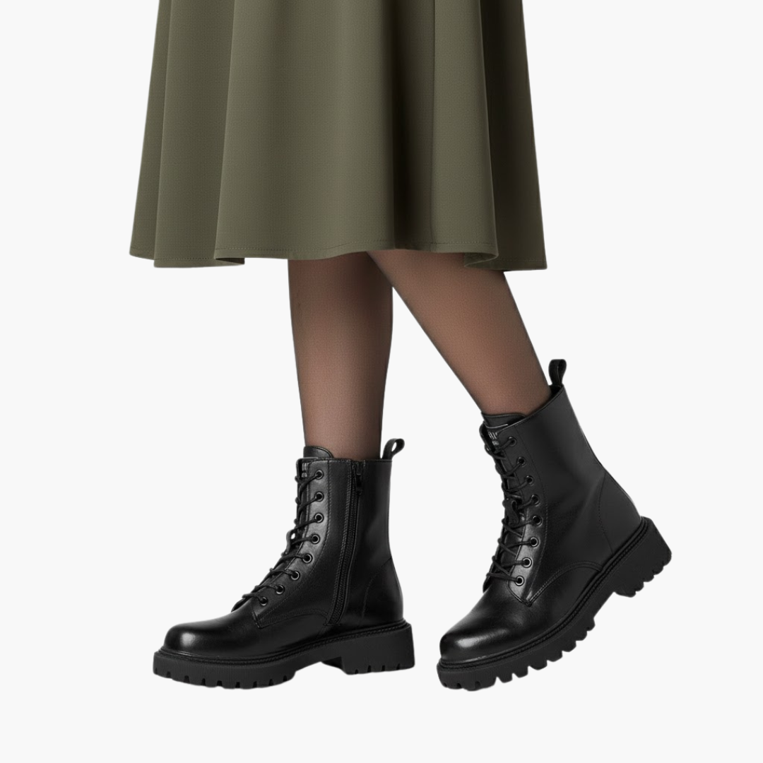 Bottes à lacets pour femmes avec fermeture éclair latérale et semelle épaisse