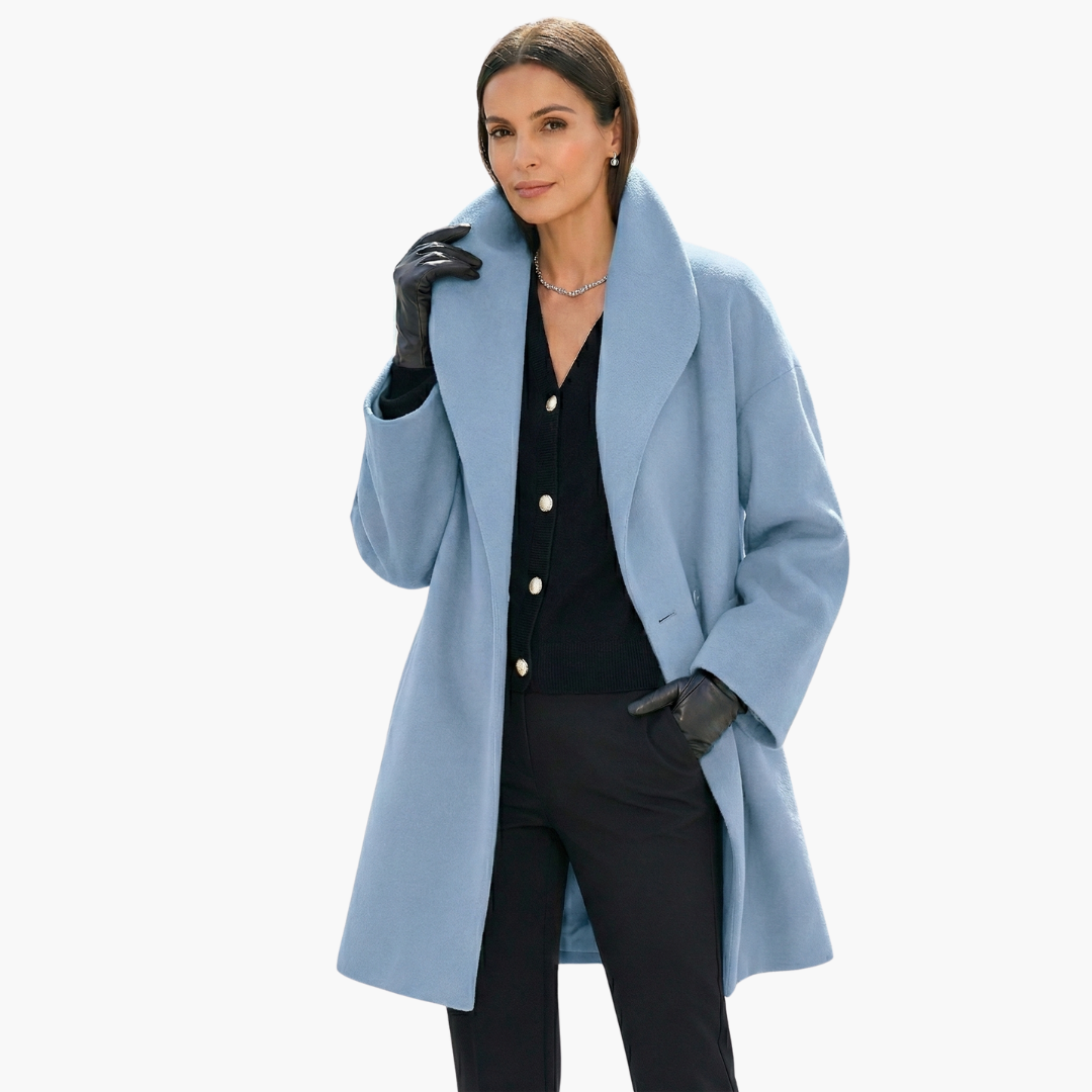 Manteau femme mi-long avec large col ouvert