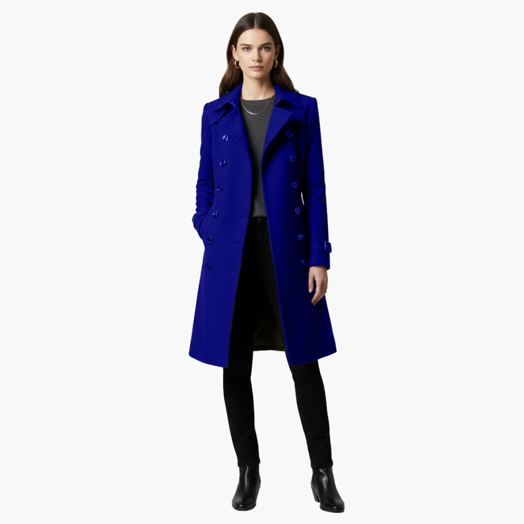 Manteau long femme avec double boutonnage et coupe ajustée