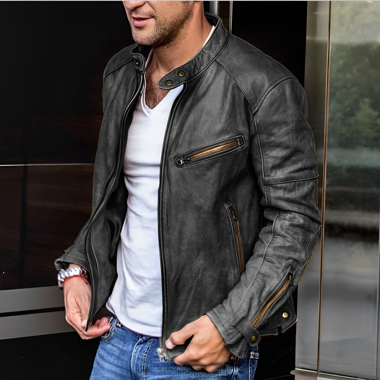 Blouson homme col montant zippé | Doublure multi saison pour confort thermique | Coupe régulière, poches latérales
