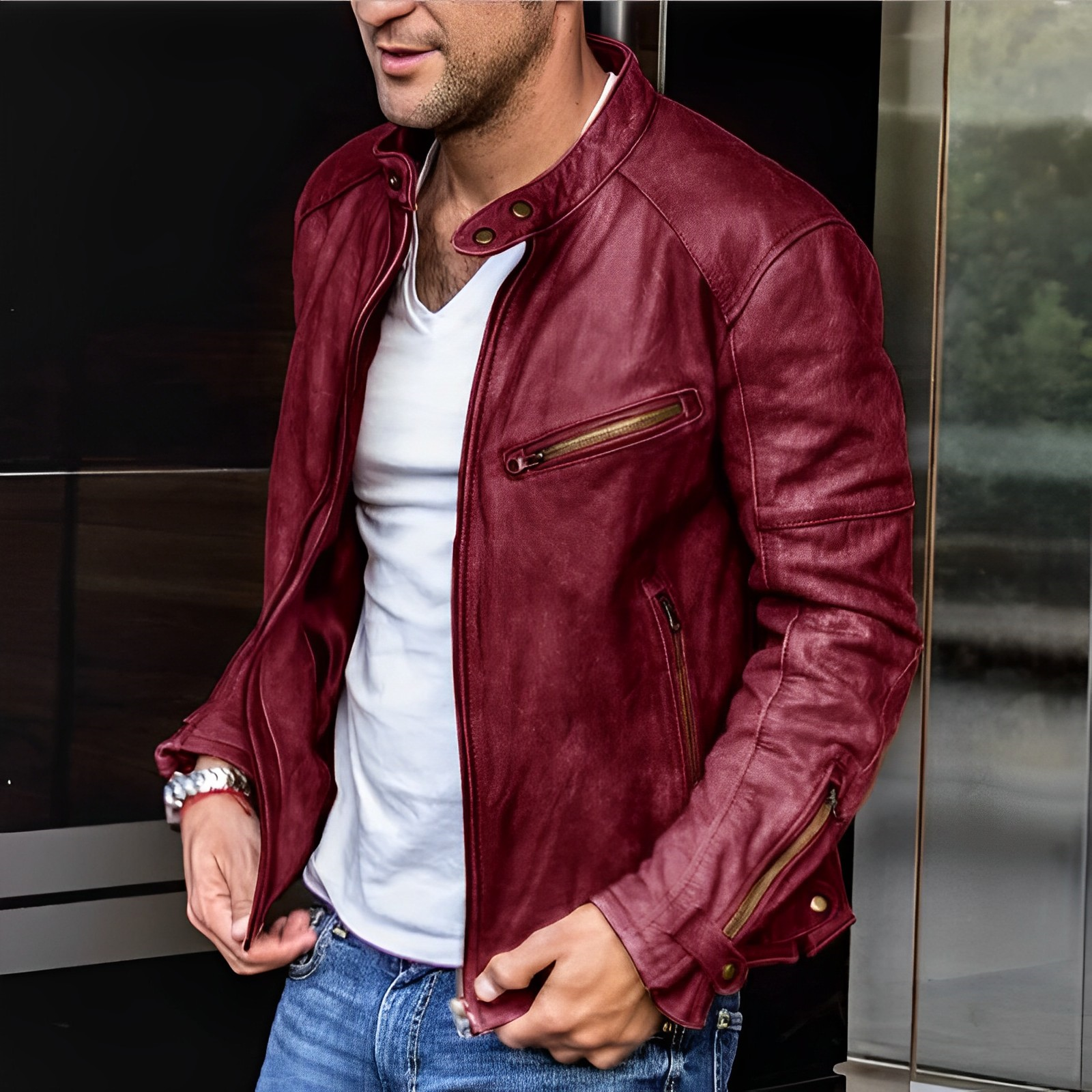 Blouson homme col montant zippé | Doublure multi saison pour confort thermique | Coupe régulière, poches latérales