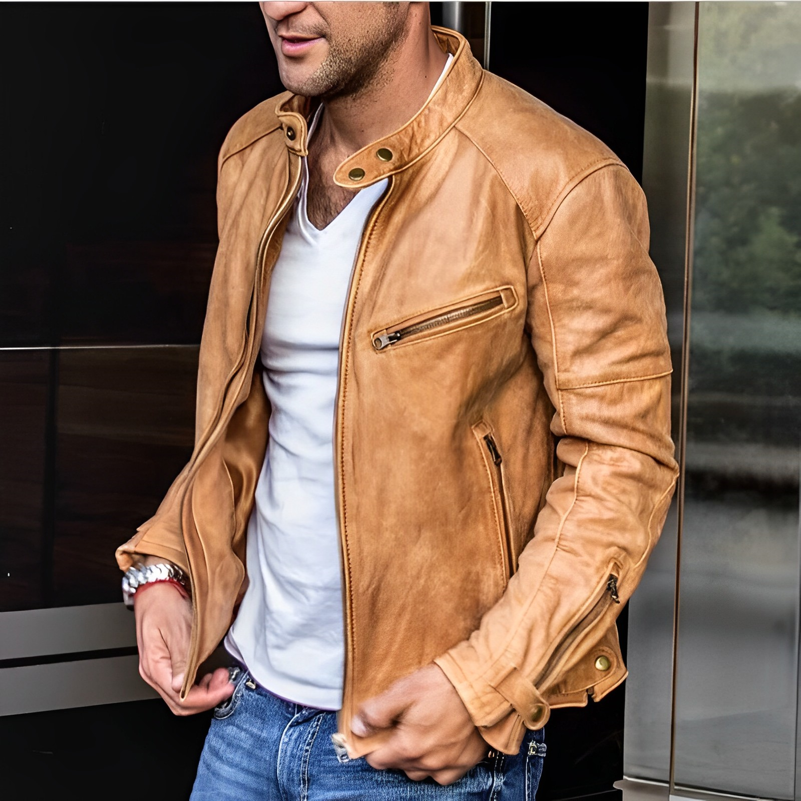 Blouson homme col montant zippé | Doublure multi saison pour confort thermique | Coupe régulière, poches latérales