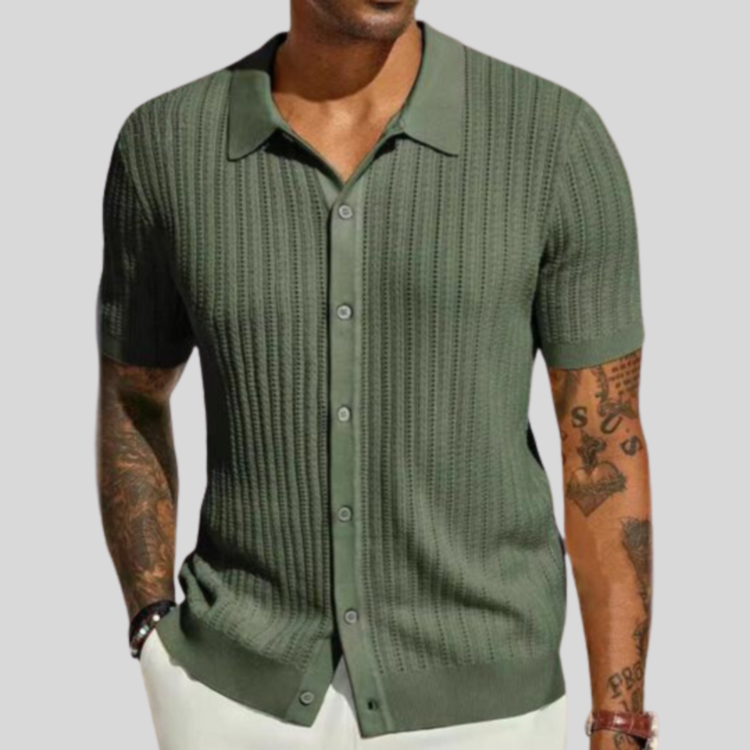Chemise homme manches longues | Maille légère, coupe droite | Col classique, boutonnage intégral