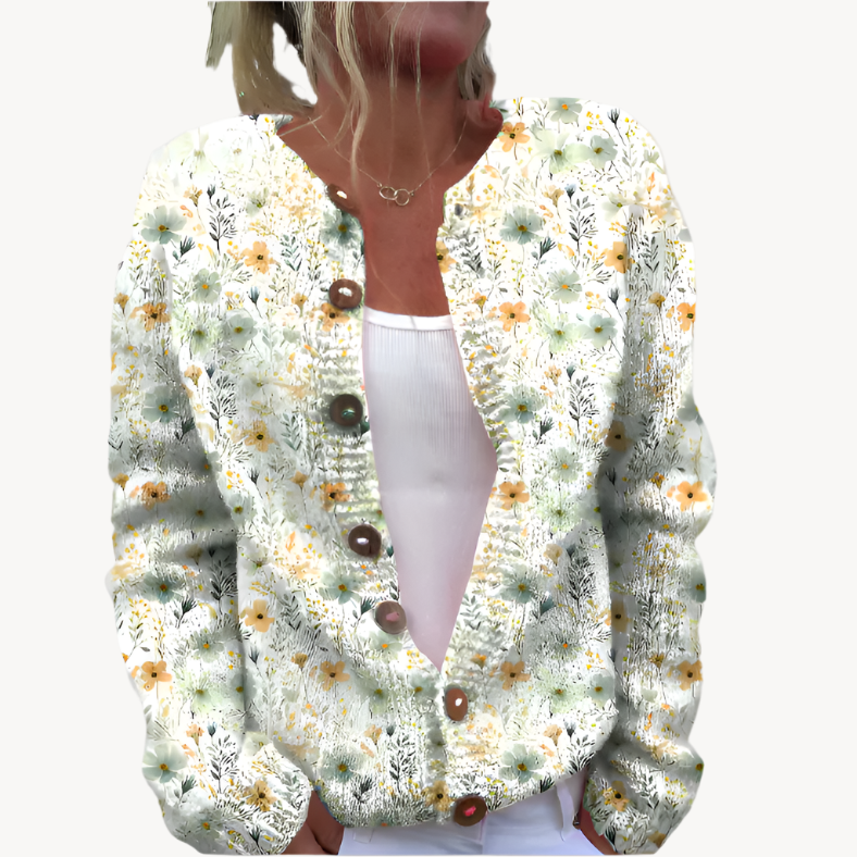 Cardigan femme à fleurs | Léger, coupe fluide | Idéal mi-saison, superposition sur robe ou top