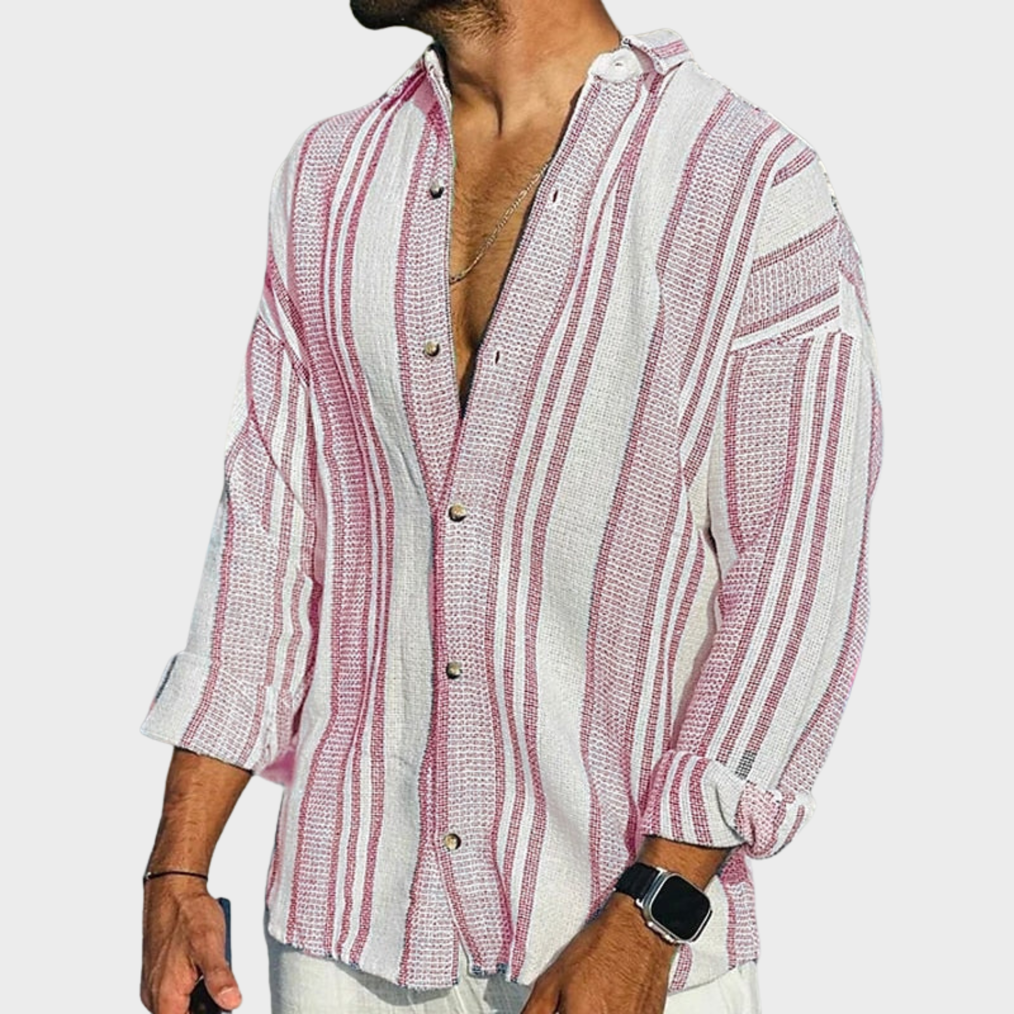Chemise homme manches longues | Col classique, style estival rayé | Coupe fluide, boutonnage discret, tailles S à 2XL
