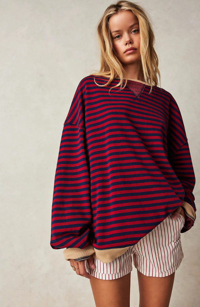 Pull femme rayé | Coupe ample confortable, rayures horizontales | Style décontracté mi saison