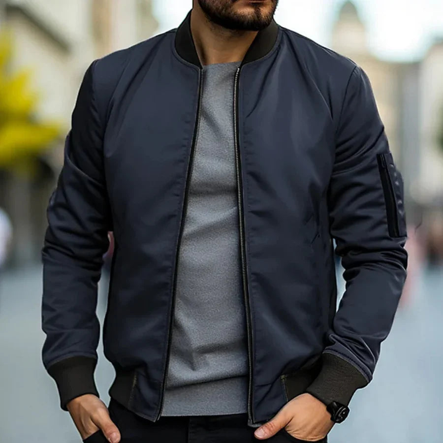 Veste bomber homme | Coupe ajustée, col et poignets côtelés | Tissu léger respirant, style casual chic