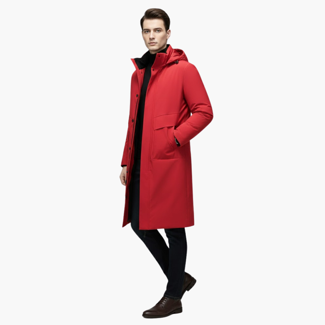 Manteau homme long avec capuche et fermeture zippée