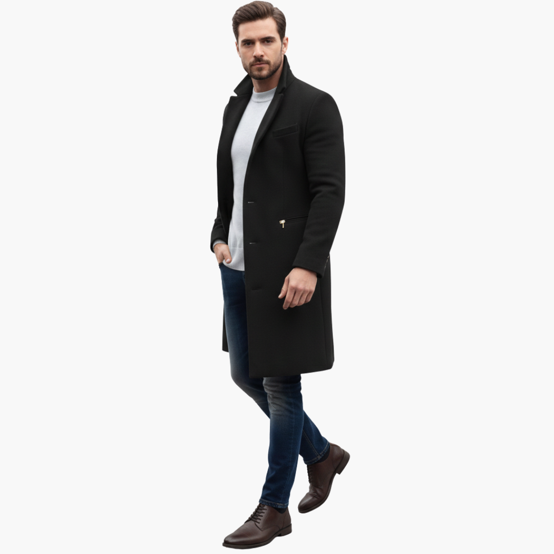 Manteau homme long avec col classique et boutons