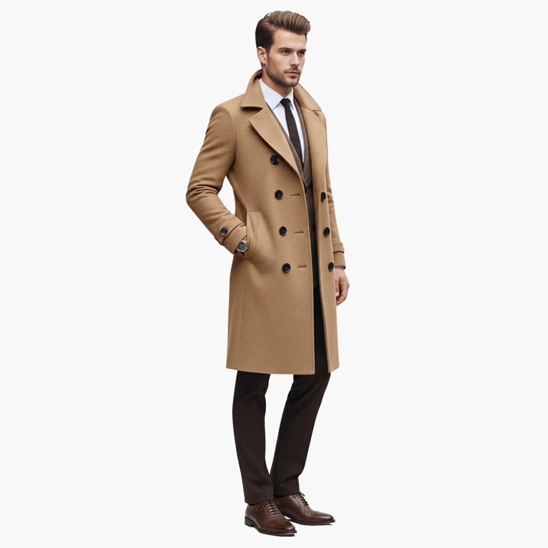 Manteau homme long avec col à revers et boutons
