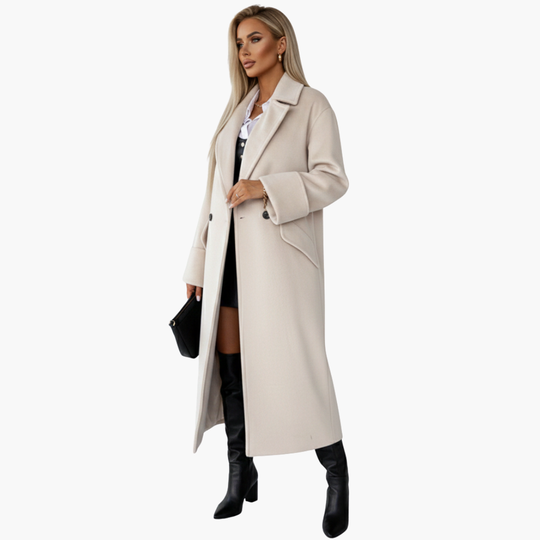 Manteau long pour femme avec col à revers et fermeture à boutons