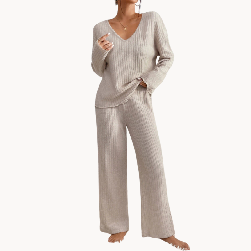 Ensemble deux pièces femme | Design côtelé, coupe confortable | Loungewear détente à la maison